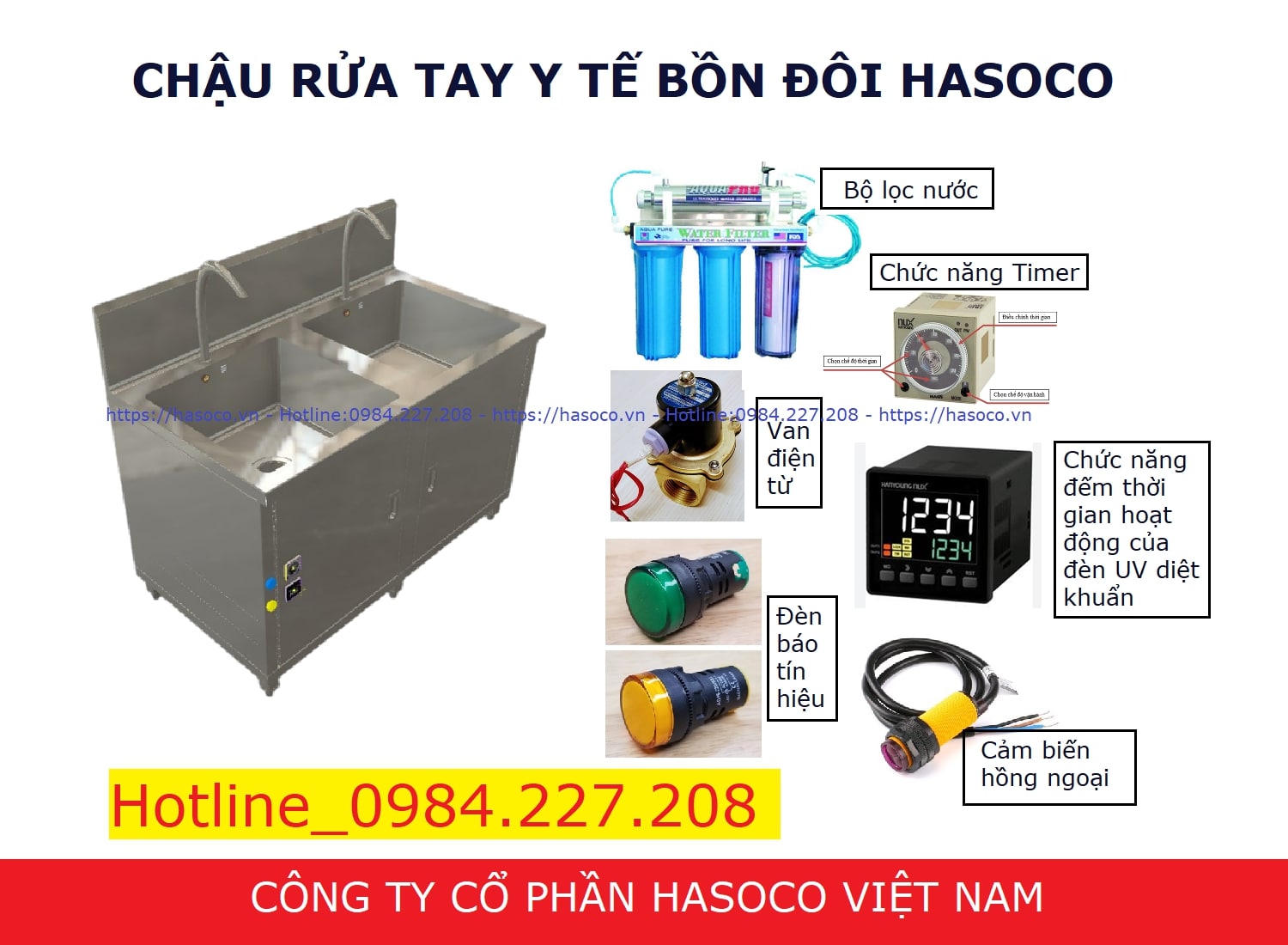 Chậu rửa tay Y tế loại 2 vòi Inox SUS 304 Thương hiệu HASOCO cung cấp toàn quốc