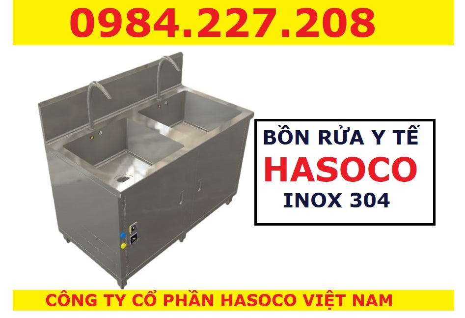 Chậu rửa tay Inox 304 ngoại nhập chống gỉ và chống ăn mòn cao 2 vòi nước dùng trong y tế, phòng mổ, phẫu thuật HASOC cung cấp